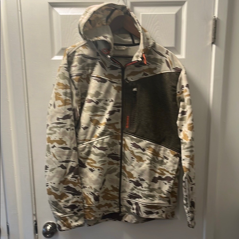Mens Simms fishing camo full zip hooded fleece jacket. XL
